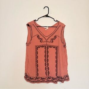 Japna | Peach Sleeveless Top with Black Detailing